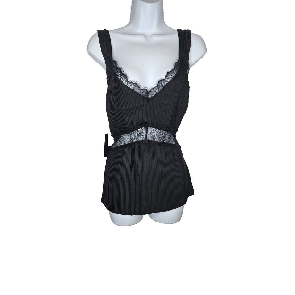 Sleeping With Jacques Osiris Silk Cami Top Black Lace Pleated Size‎ 1 NWT